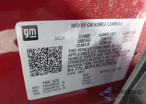 2025 Chevrolet Trax Fwd 2Rs z USA, uszkodzony, nr VIN KL77LJEP1SC028826